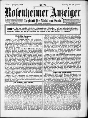 Rosenheimer Anzeiger Samstag 31. Januar 1891