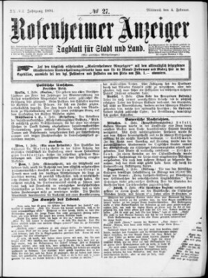 Rosenheimer Anzeiger Mittwoch 4. Februar 1891