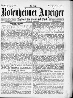 Rosenheimer Anzeiger Donnerstag 5. Februar 1891