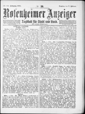 Rosenheimer Anzeiger Samstag 7. Februar 1891