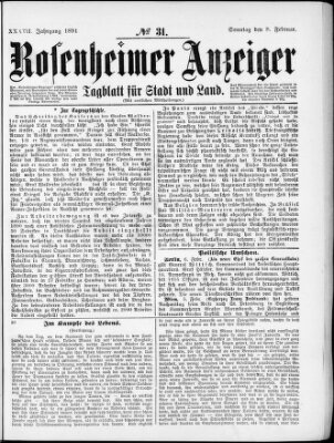 Rosenheimer Anzeiger Sonntag 8. Februar 1891