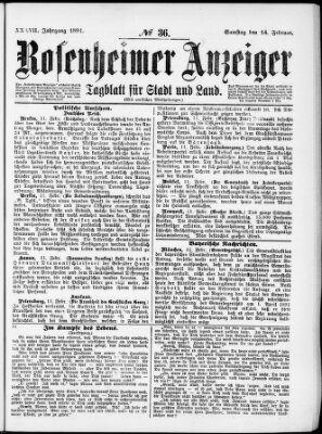 Rosenheimer Anzeiger Samstag 14. Februar 1891