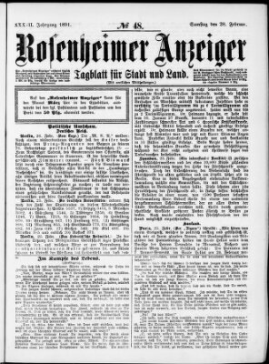 Rosenheimer Anzeiger Samstag 28. Februar 1891