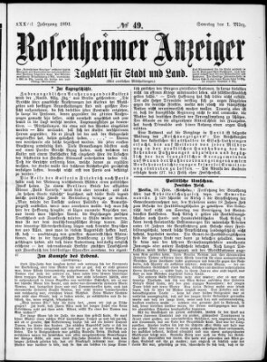 Rosenheimer Anzeiger Sonntag 1. März 1891