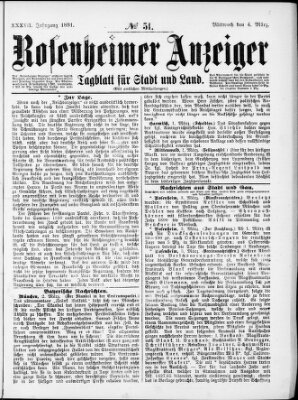 Rosenheimer Anzeiger Mittwoch 4. März 1891