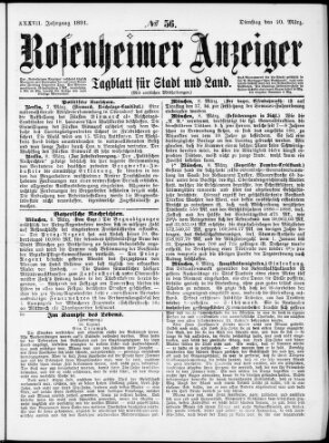 Rosenheimer Anzeiger Dienstag 10. März 1891