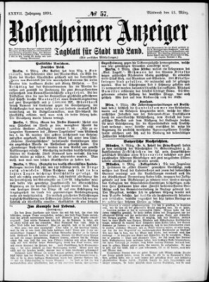 Rosenheimer Anzeiger Mittwoch 11. März 1891