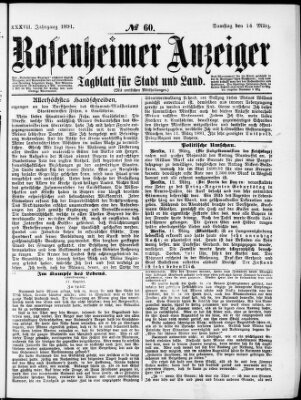 Rosenheimer Anzeiger Samstag 14. März 1891