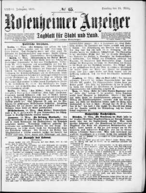 Rosenheimer Anzeiger Samstag 21. März 1891