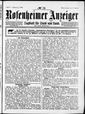 Rosenheimer Anzeiger Donnerstag 2. April 1891