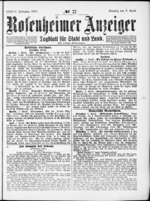 Rosenheimer Anzeiger Dienstag 7. April 1891