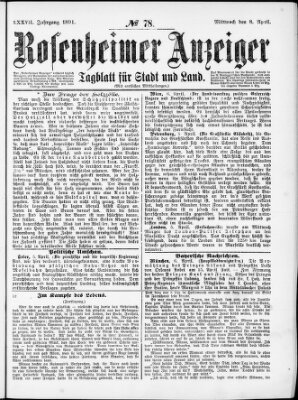 Rosenheimer Anzeiger Mittwoch 8. April 1891