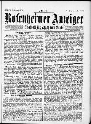 Rosenheimer Anzeiger Samstag 11. April 1891