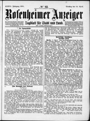 Rosenheimer Anzeiger Dienstag 14. April 1891