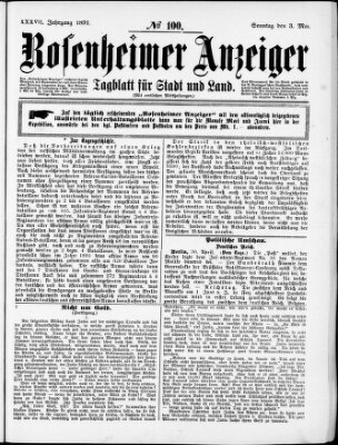 Rosenheimer Anzeiger Sonntag 3. Mai 1891