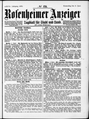 Rosenheimer Anzeiger Donnerstag 4. Juni 1891