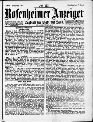 Rosenheimer Anzeiger Sonntag 7. Juni 1891