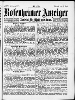 Rosenheimer Anzeiger Mittwoch 10. Juni 1891