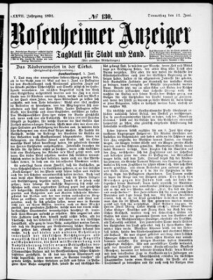 Rosenheimer Anzeiger Donnerstag 11. Juni 1891