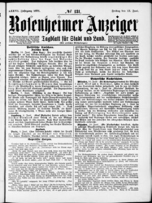 Rosenheimer Anzeiger Freitag 12. Juni 1891