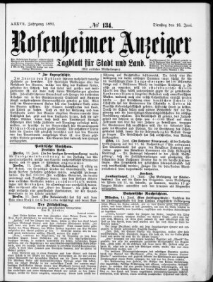 Rosenheimer Anzeiger Dienstag 16. Juni 1891