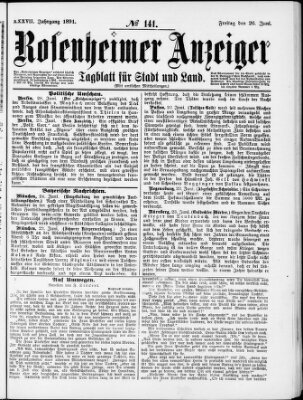 Rosenheimer Anzeiger Freitag 26. Juni 1891