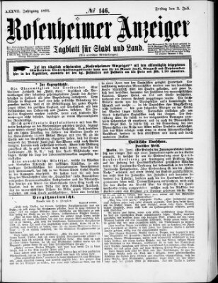 Rosenheimer Anzeiger Freitag 3. Juli 1891