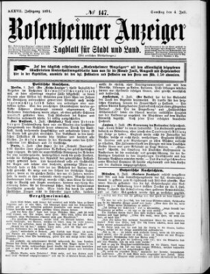 Rosenheimer Anzeiger Samstag 4. Juli 1891