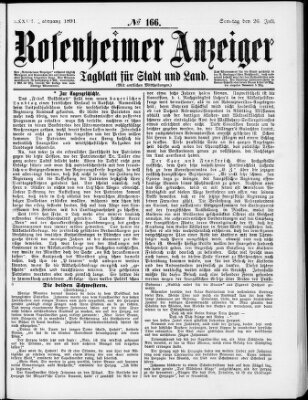 Rosenheimer Anzeiger Sonntag 26. Juli 1891