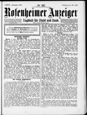 Rosenheimer Anzeiger Dienstag 28. Juli 1891