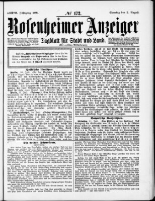 Rosenheimer Anzeiger Sonntag 2. August 1891