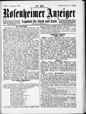 Rosenheimer Anzeiger Donnerstag 6. August 1891