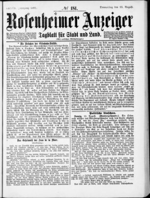 Rosenheimer Anzeiger Donnerstag 13. August 1891