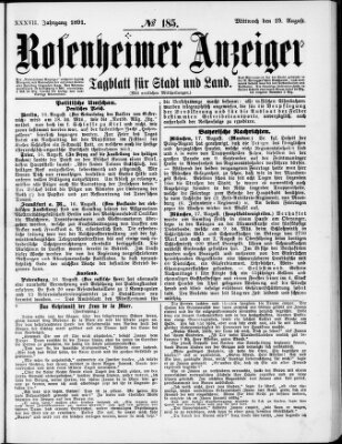 Rosenheimer Anzeiger Mittwoch 19. August 1891