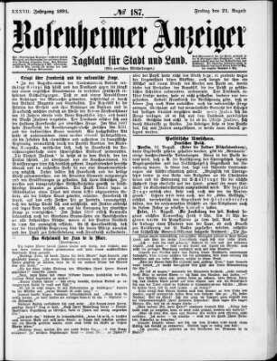 Rosenheimer Anzeiger Freitag 21. August 1891