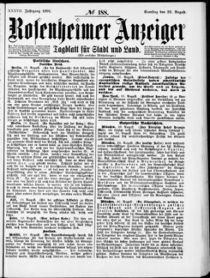 Rosenheimer Anzeiger Samstag 22. August 1891