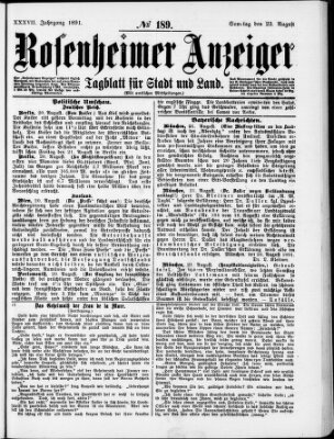 Rosenheimer Anzeiger Sonntag 23. August 1891