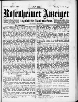 Rosenheimer Anzeiger Dienstag 25. August 1891