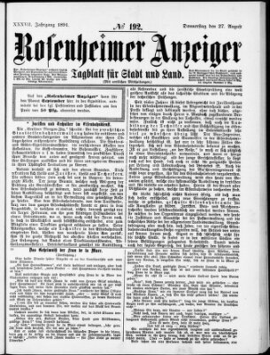 Rosenheimer Anzeiger Donnerstag 27. August 1891