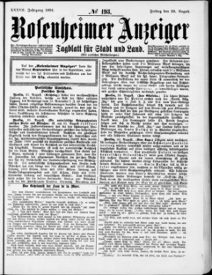 Rosenheimer Anzeiger Freitag 28. August 1891