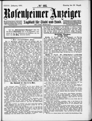 Rosenheimer Anzeiger Sonntag 30. August 1891