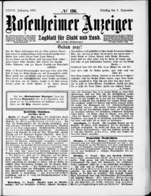 Rosenheimer Anzeiger Dienstag 1. September 1891