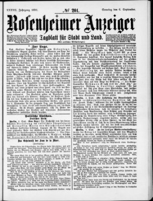 Rosenheimer Anzeiger Sonntag 6. September 1891