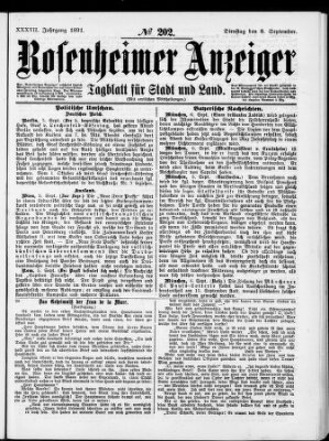 Rosenheimer Anzeiger Dienstag 8. September 1891