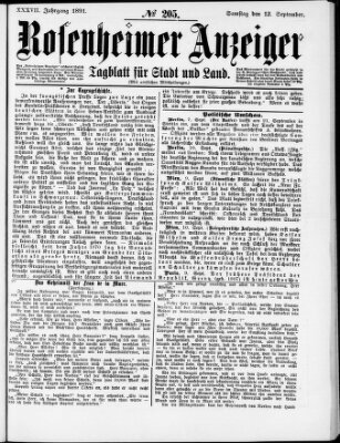 Rosenheimer Anzeiger Samstag 12. September 1891