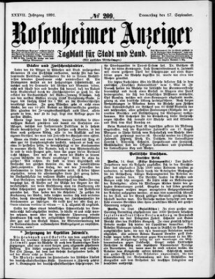 Rosenheimer Anzeiger Donnerstag 17. September 1891