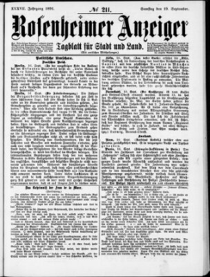 Rosenheimer Anzeiger Samstag 19. September 1891