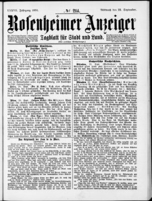 Rosenheimer Anzeiger Mittwoch 23. September 1891