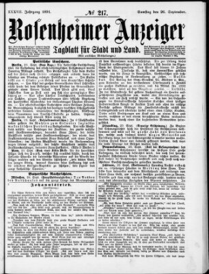 Rosenheimer Anzeiger Samstag 26. September 1891