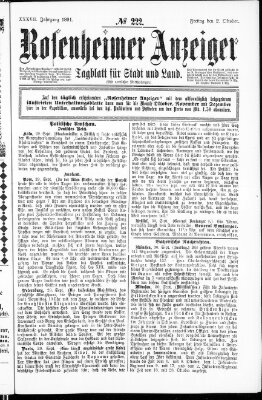 Rosenheimer Anzeiger Freitag 2. Oktober 1891